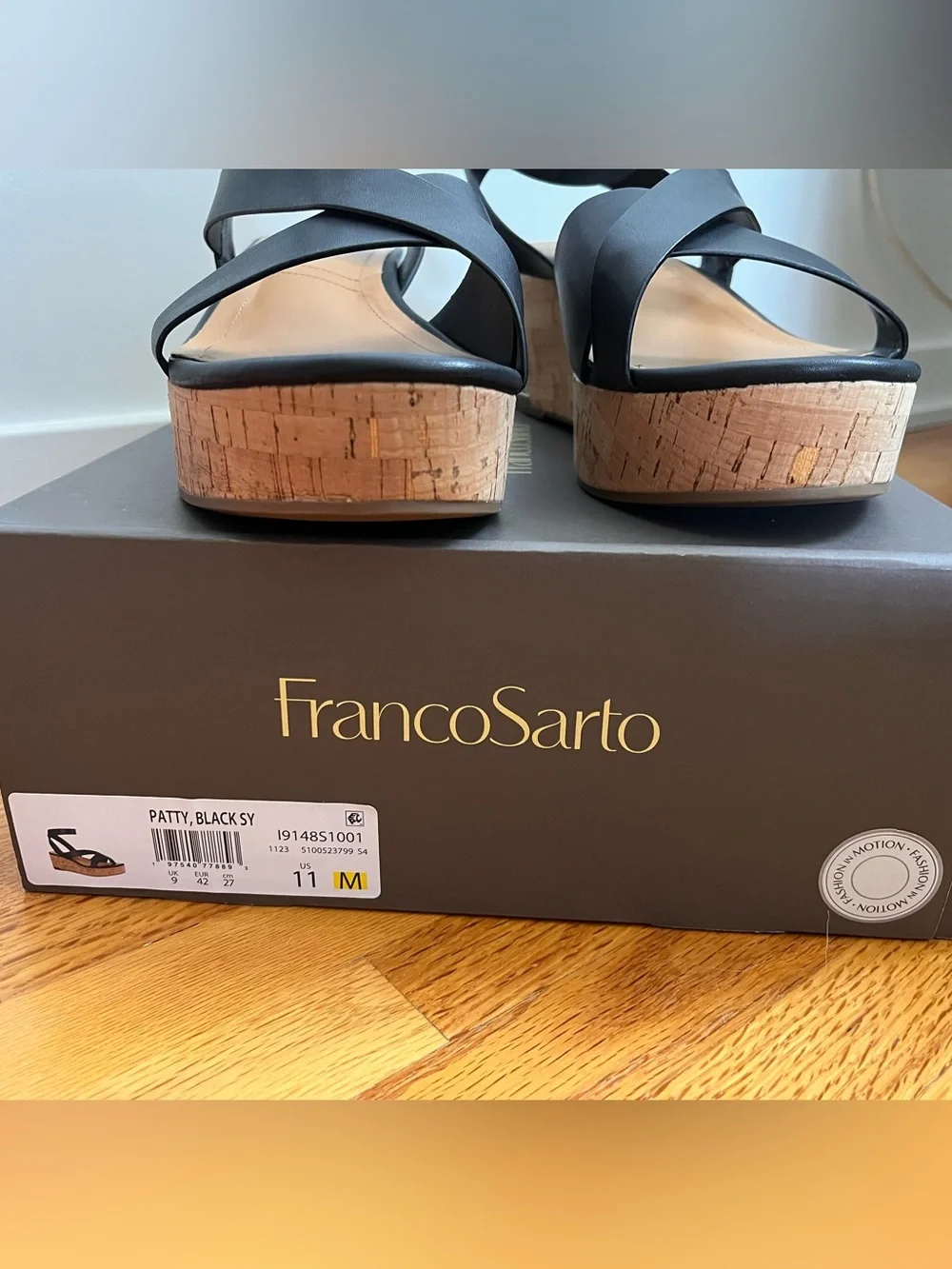 Franco Sarto Black Cork Platform Sandals